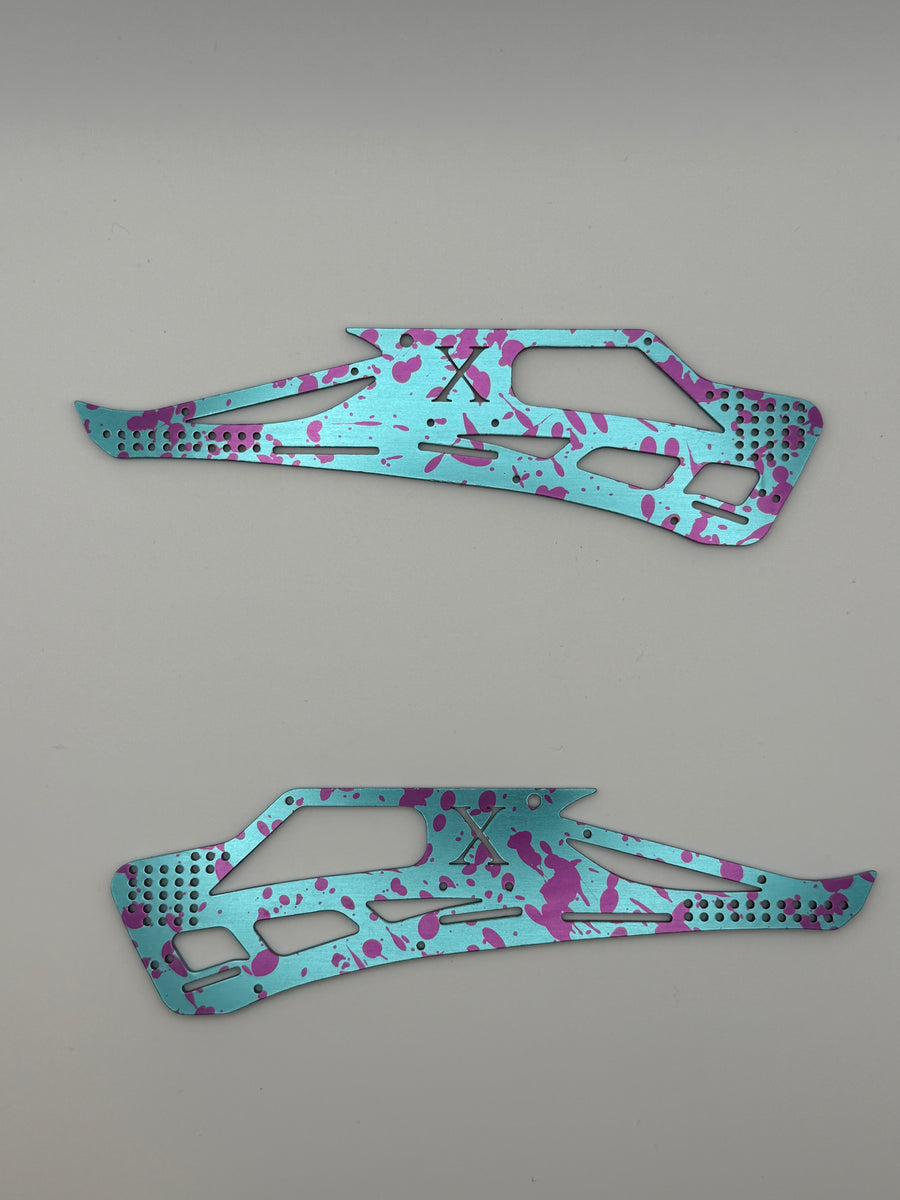 Mamba X Aluminum Chassis Kit Anodized Tiffany Blue and Magenta Splatter